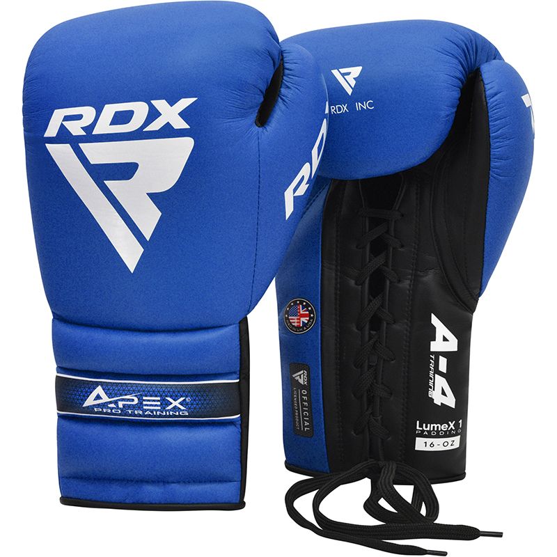 RDX APEX A4 Lace up Training/Sparring Boxing Gloves Blue 10oz